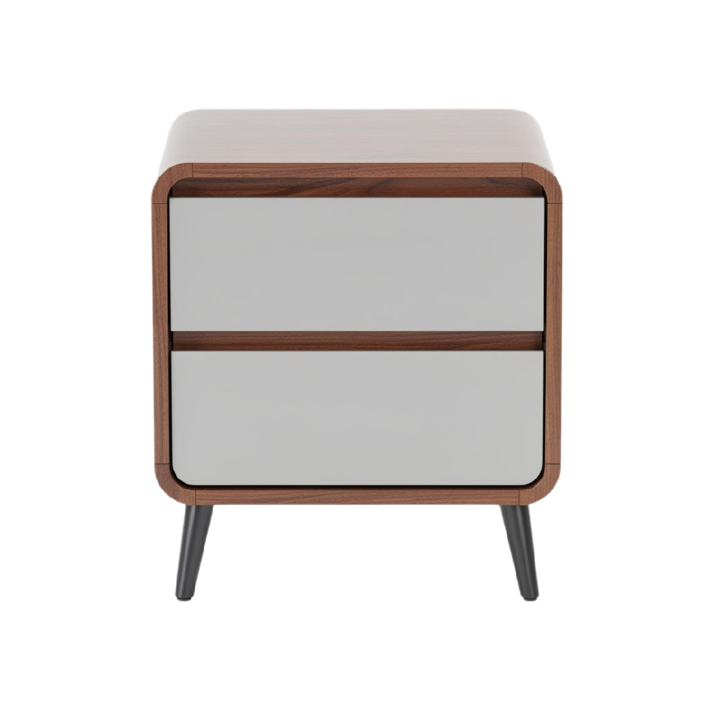 Modern Two-Drawer Nightstand with Walnut Finish and Sleek Minimalist Design
