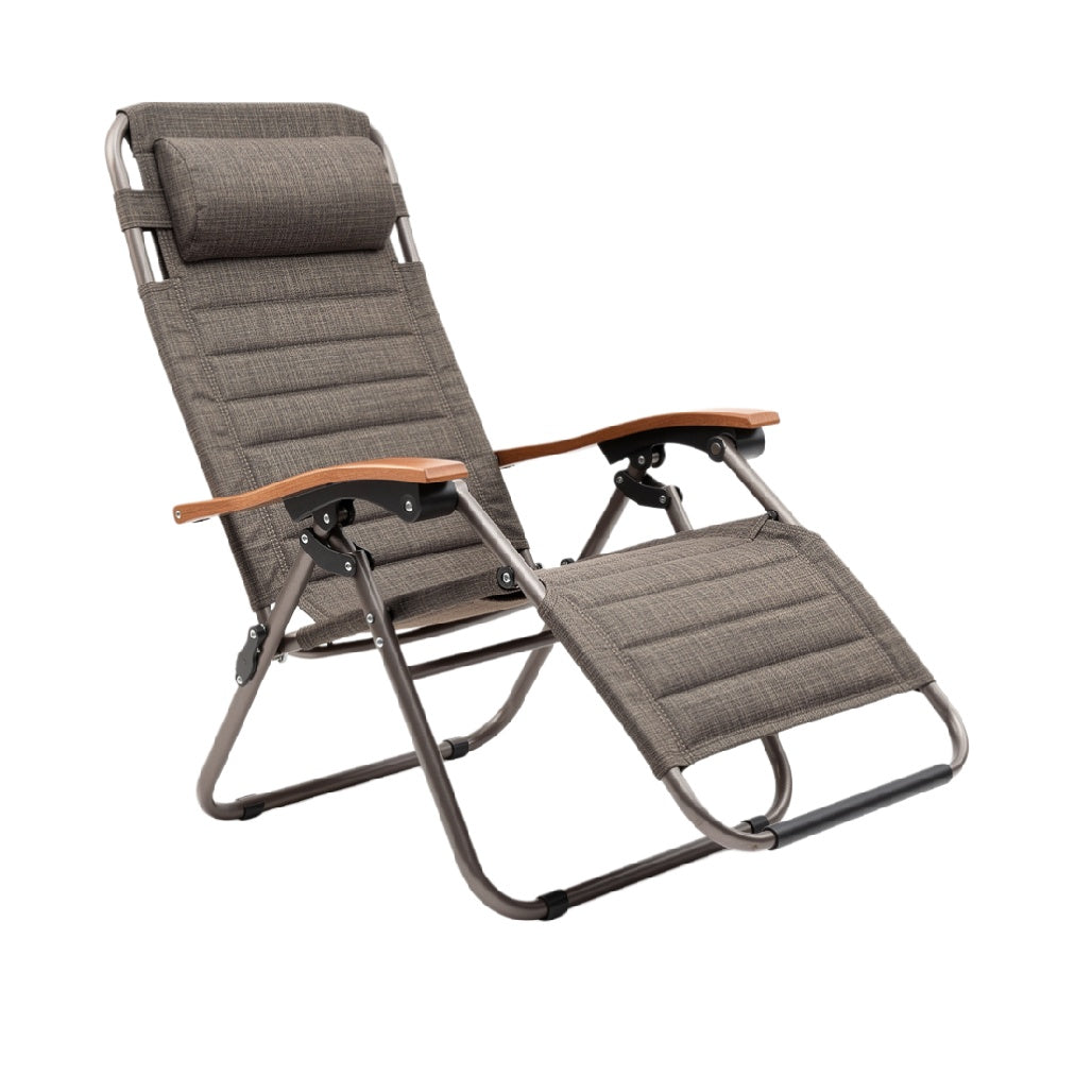 "Adjustable Outdoor Recliner Chair with Ergonomic Design and Wooden Armrests"