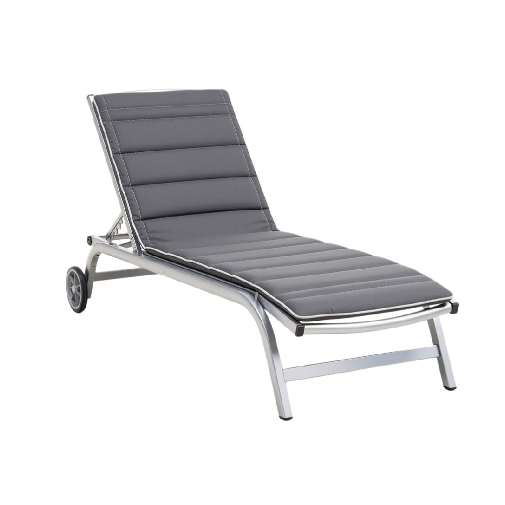 Adjustable Outdoor Lounge Chair with Cushioned Gray Fabric